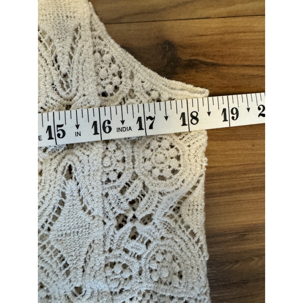 BCBG Crochet Lace Fringe Vest Boho Festival Prairie Western Cottagecore Size S-M - Picture 8 of 9